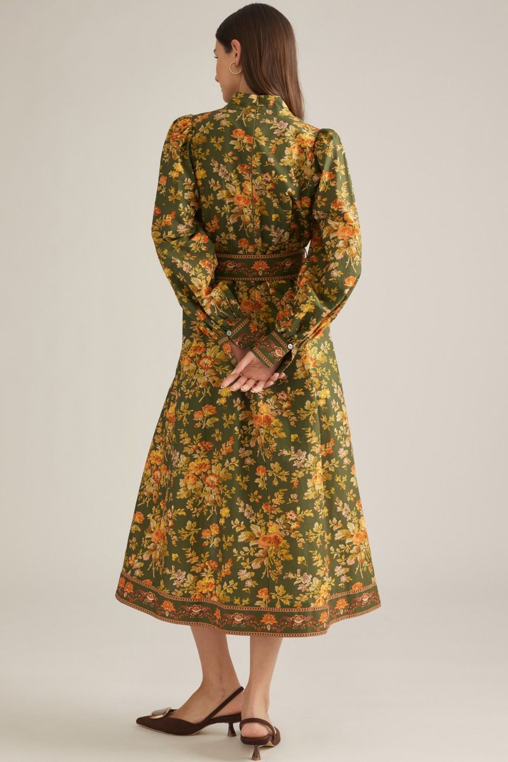 Floral Long Puff Sleeve Midi Dress