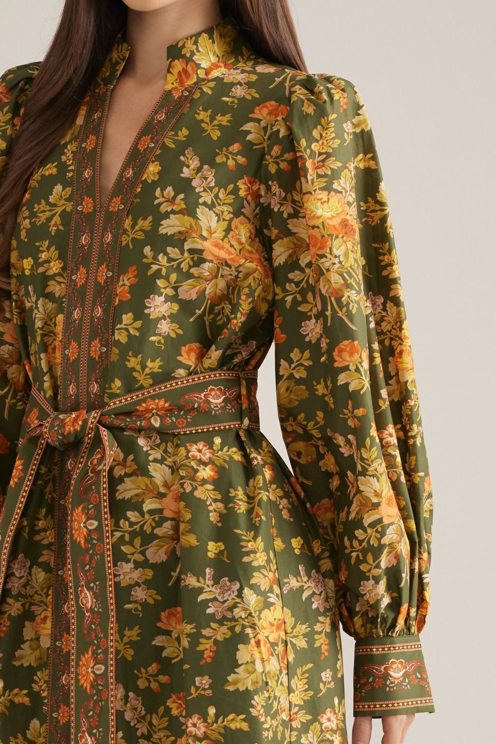 Floral Long Puff Sleeve Midi Dress