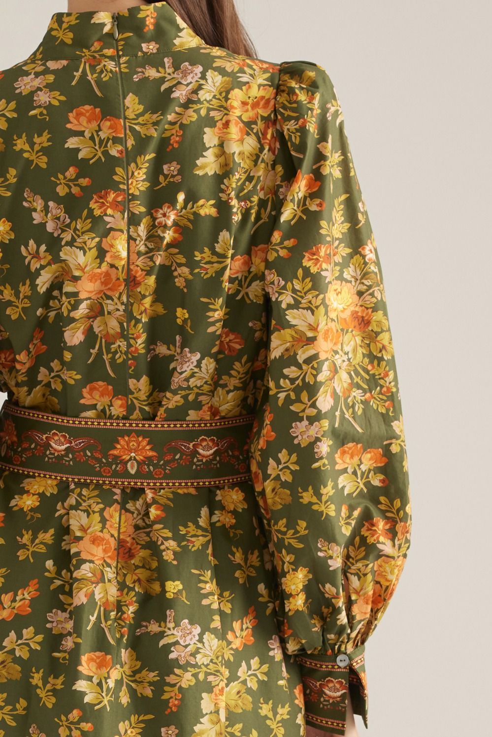 Floral Long Puff Sleeve Midi Dress