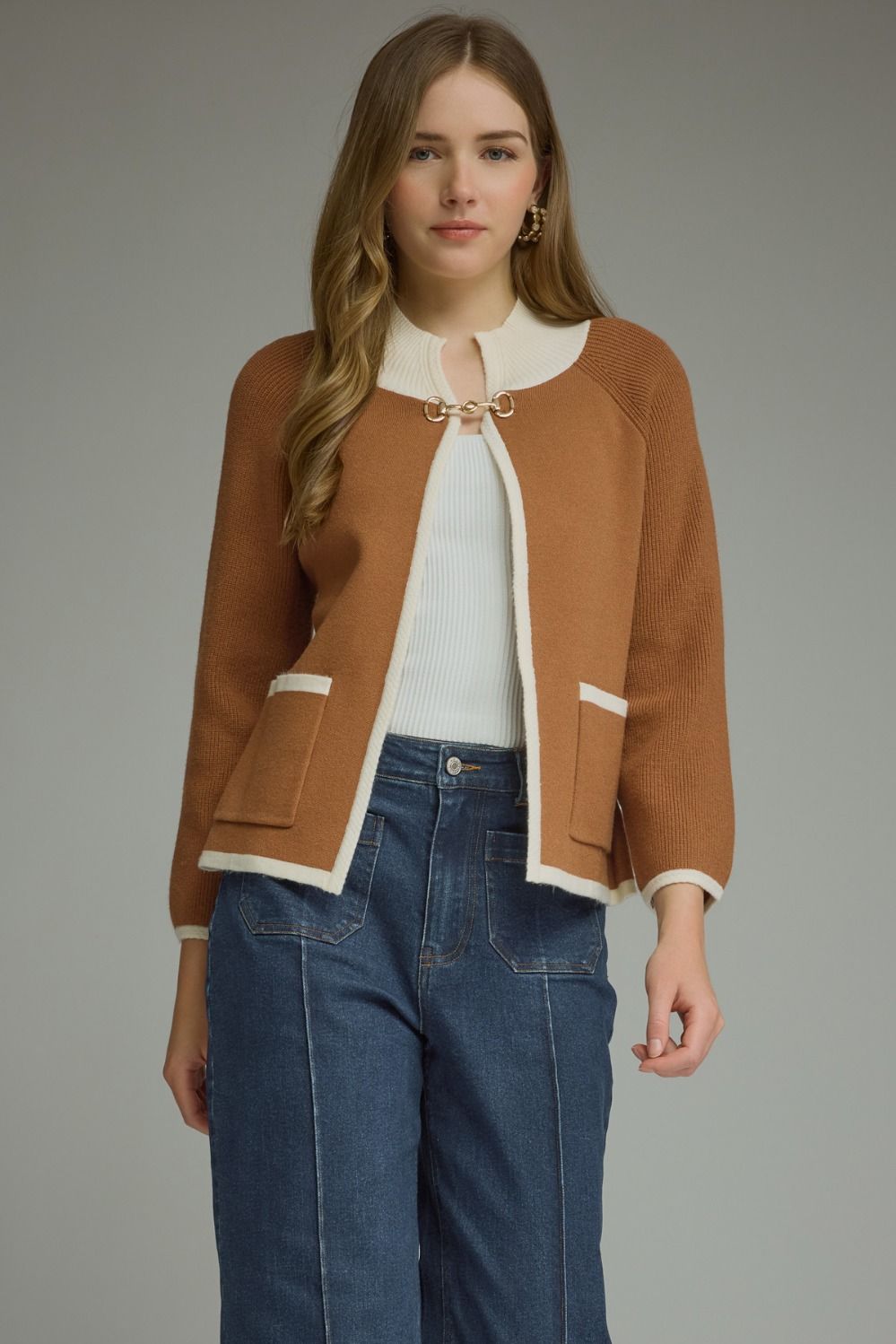 Brown Long Sleeve Knit Jacket