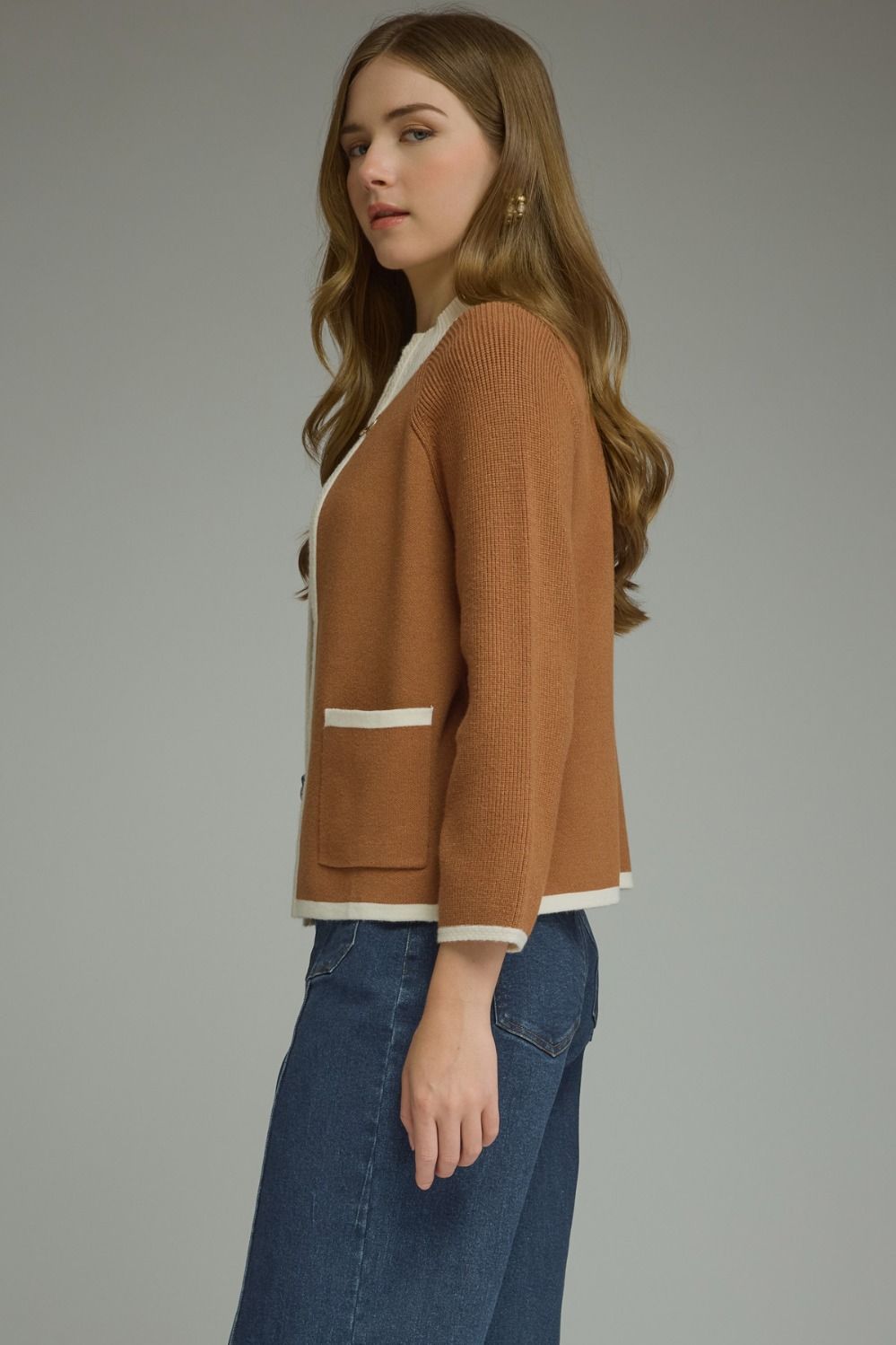 Brown Long Sleeve Knit Jacket