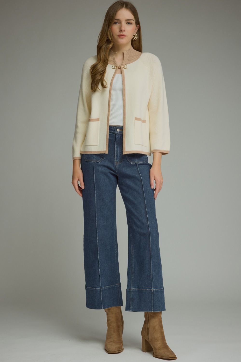 Cream Long Sleeve Knit Jacket