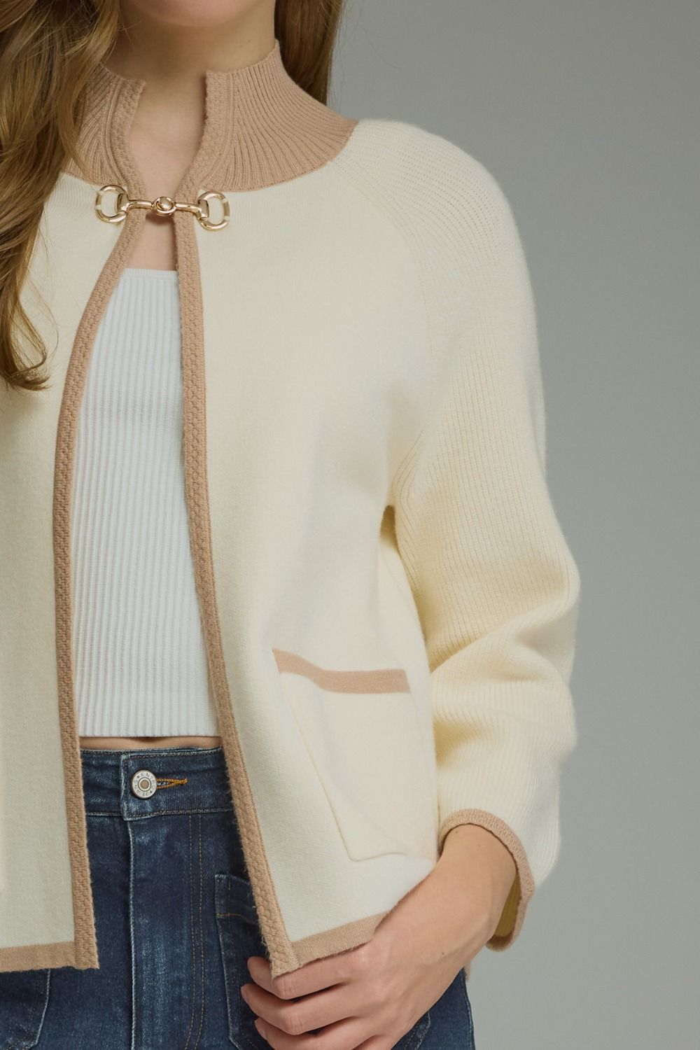 Cream Long Sleeve Knit Jacket