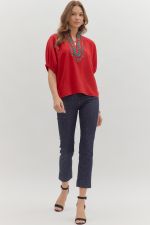 Red Top  with Plaid and Green Trim