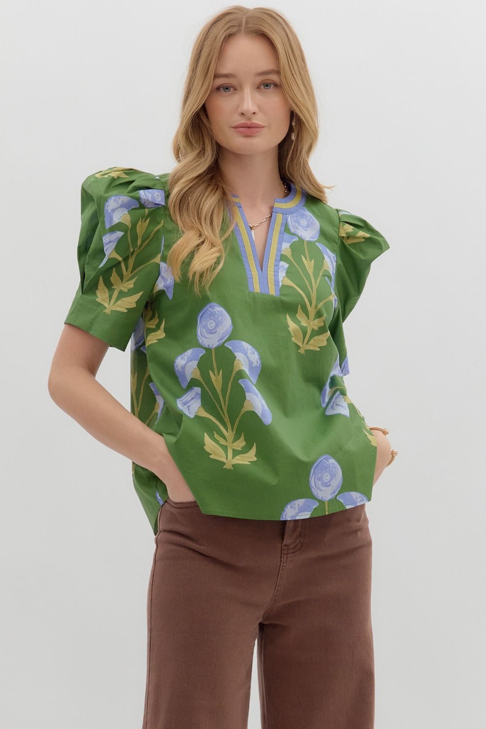Green and Purple Floral Print Top