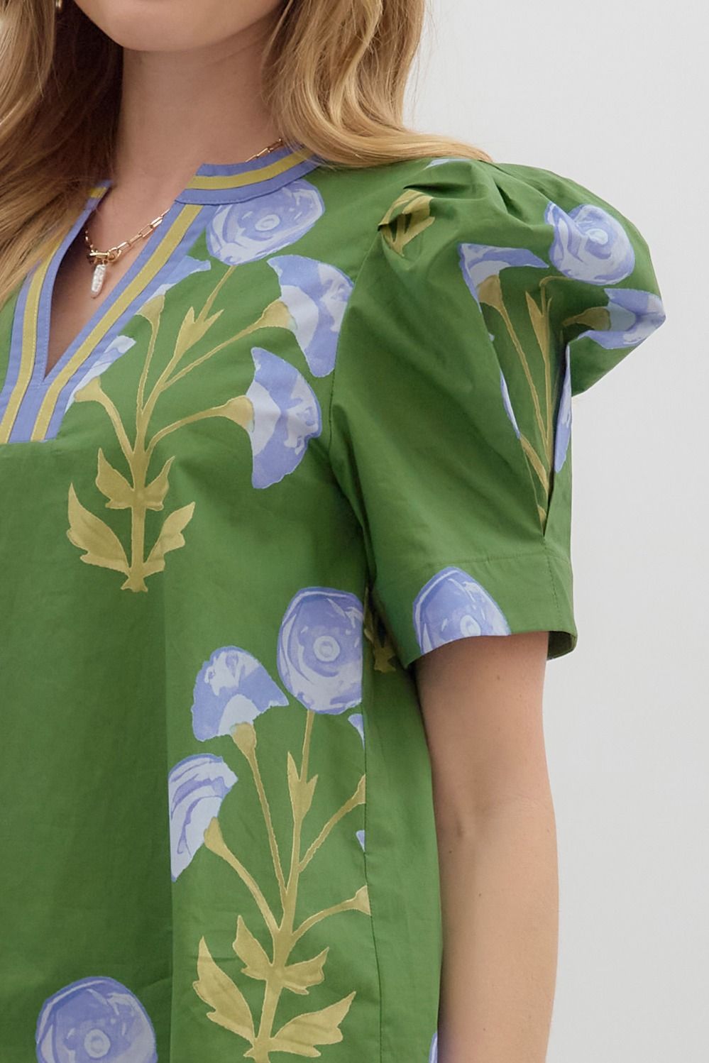 Green and Purple Floral Print Top