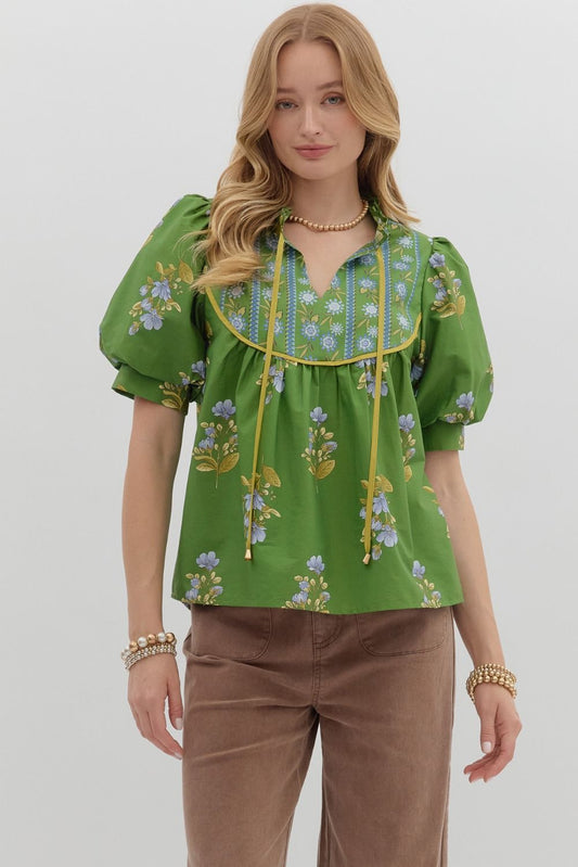 Floral Print Bubble Sleeve Top