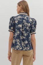 Navy Floral Print with Beige Contrast