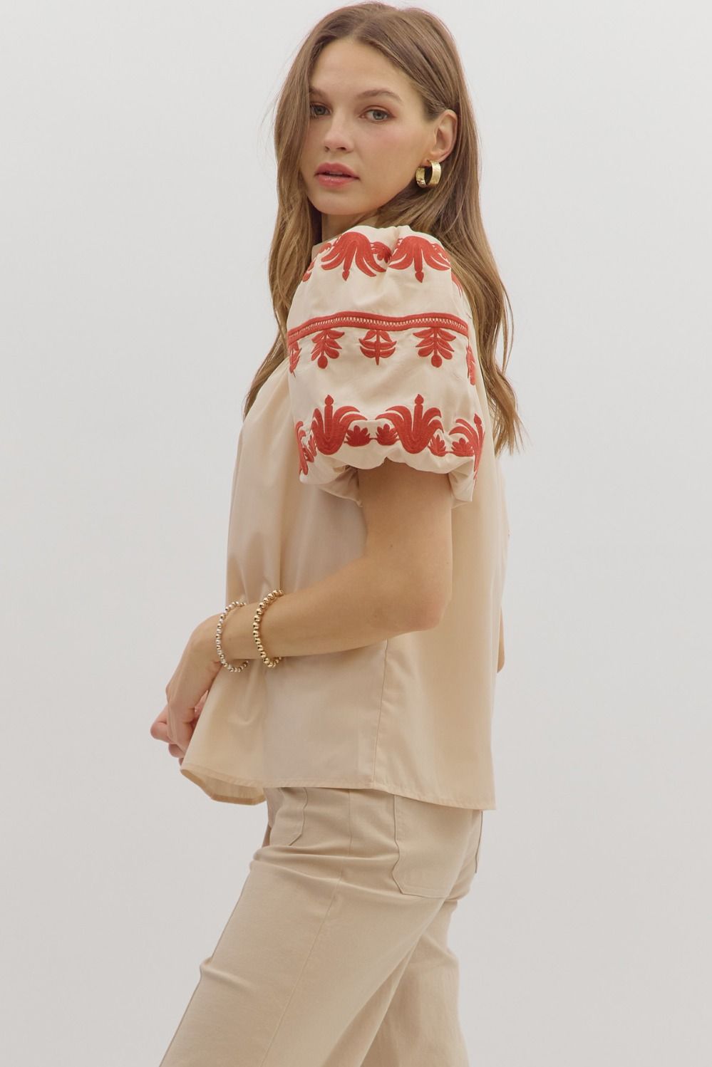 Embroidered Cream Top