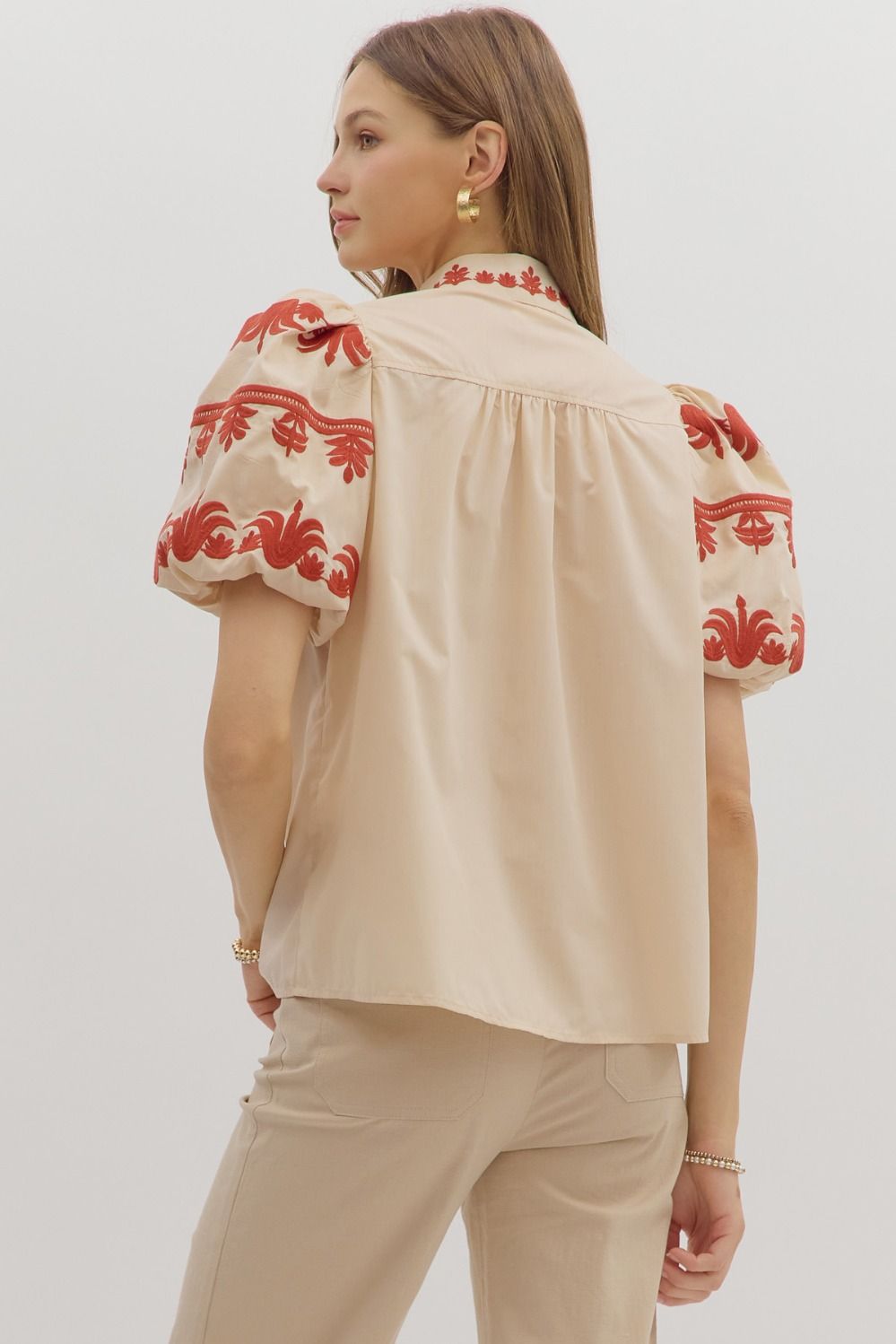 Embroidered Cream Top