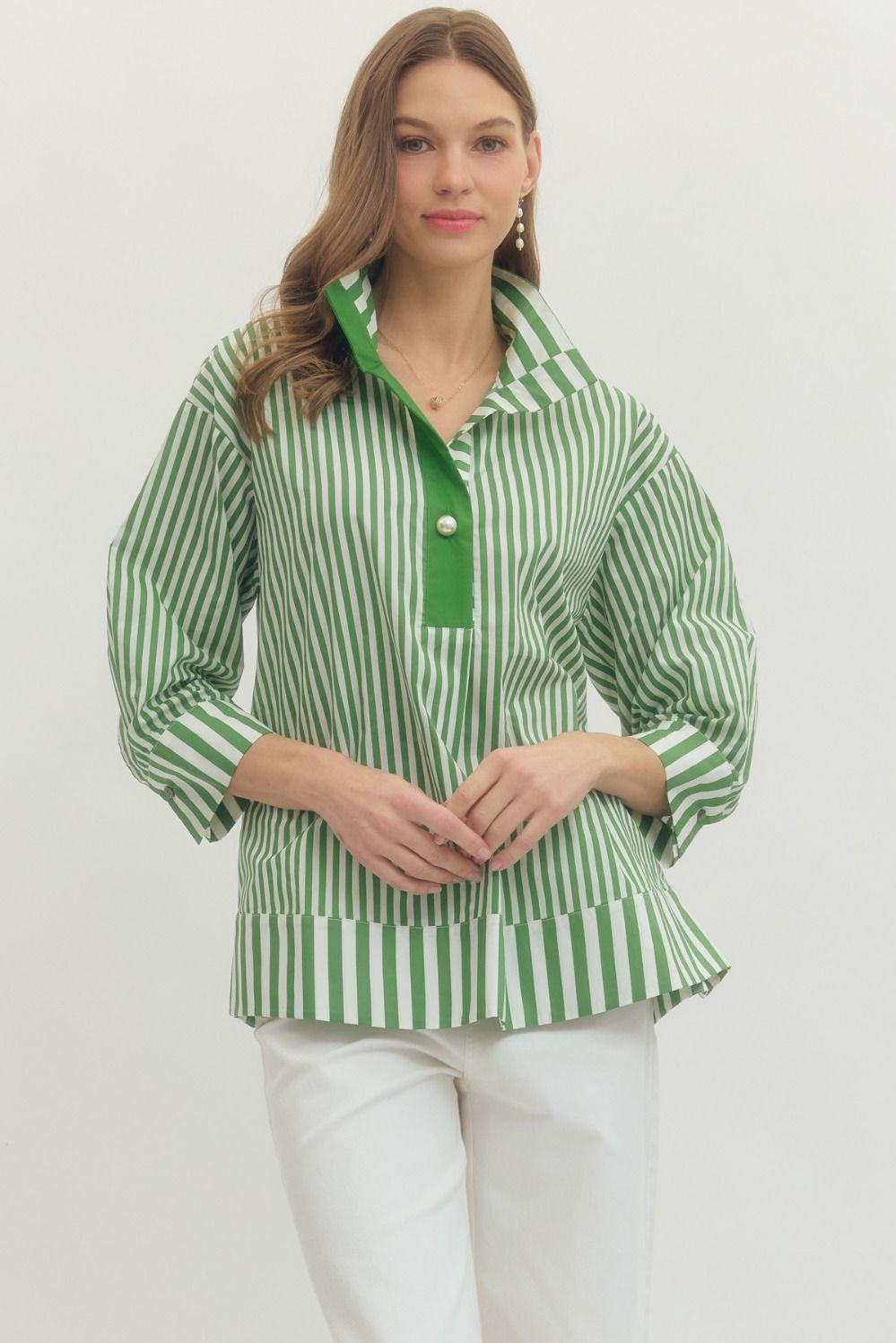 Green Stripe Placket Top