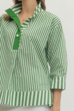Green Stripe Placket Top