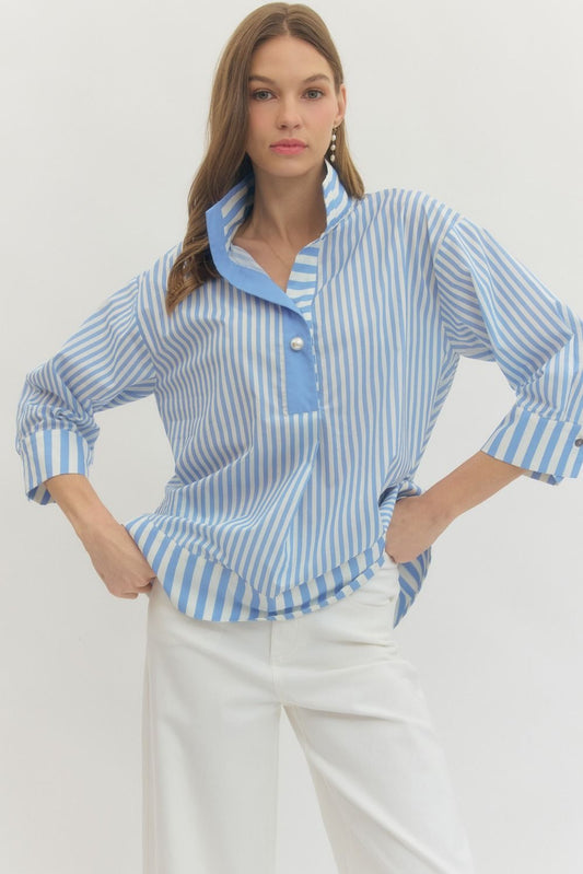 Blue Stripe Placket Top