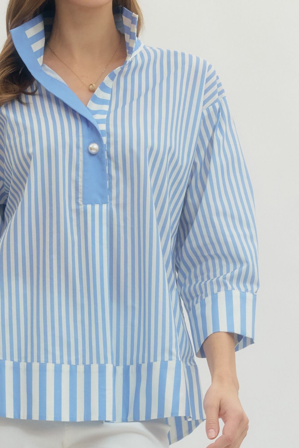 Blue Stripe Placket Top
