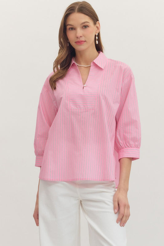 Pink Striped 3/4 sleeve Top