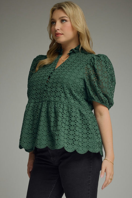 Hunter Green Eyelet Blouse