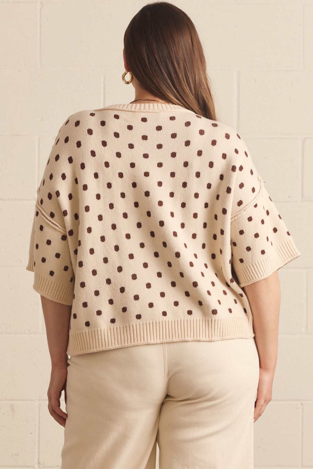 Polka Dot Short Sleeve Sweater Knit Top