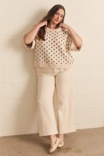 Polka Dot Short Sleeve Sweater Knit Top