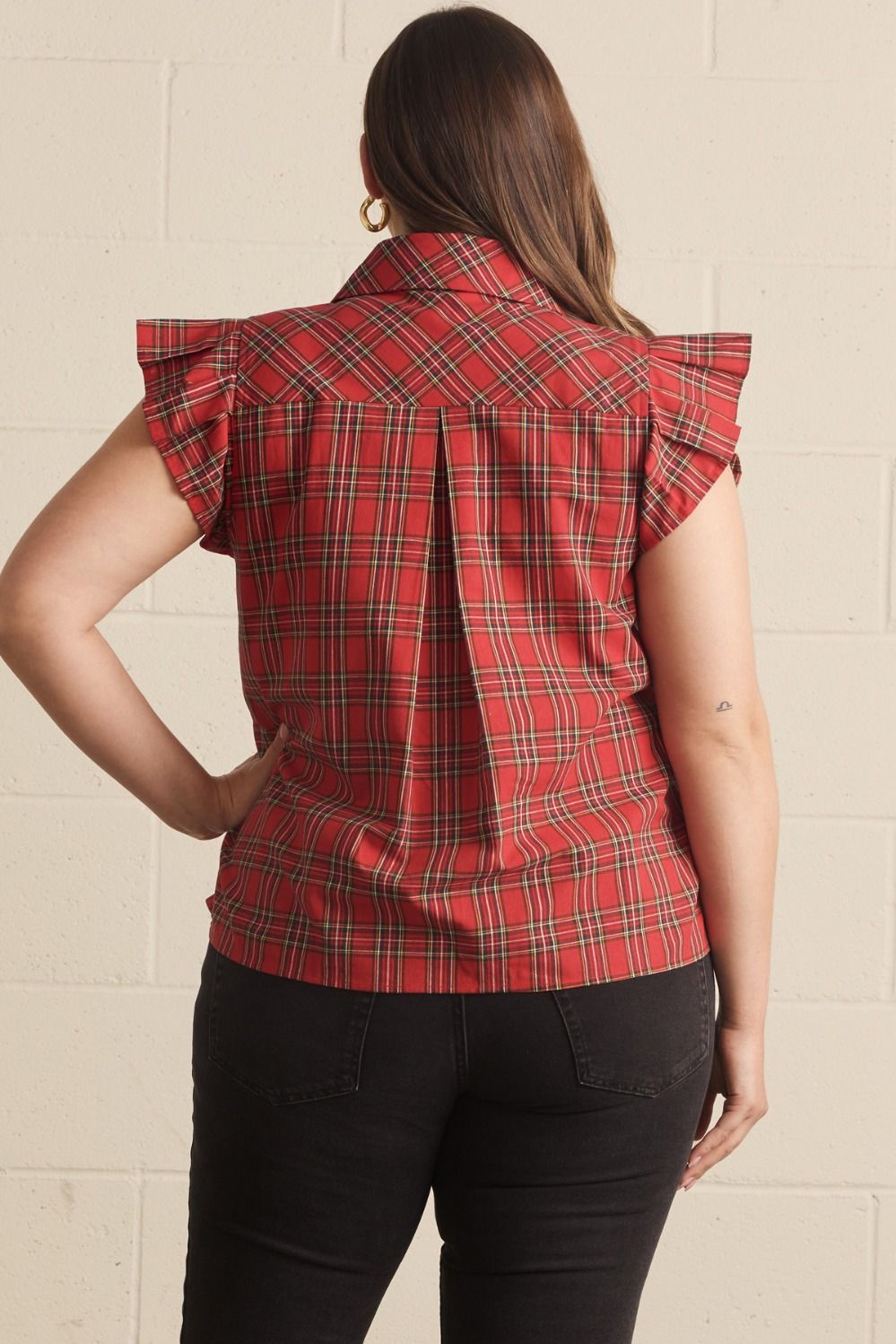 Plaid Beauty Flutter Sleeve Blouse