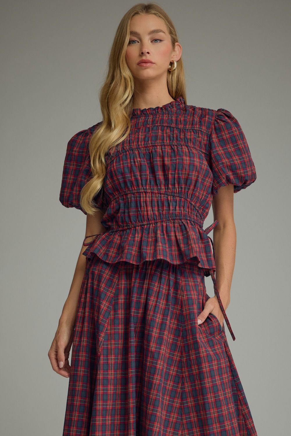 Red Tartan Smocked Top