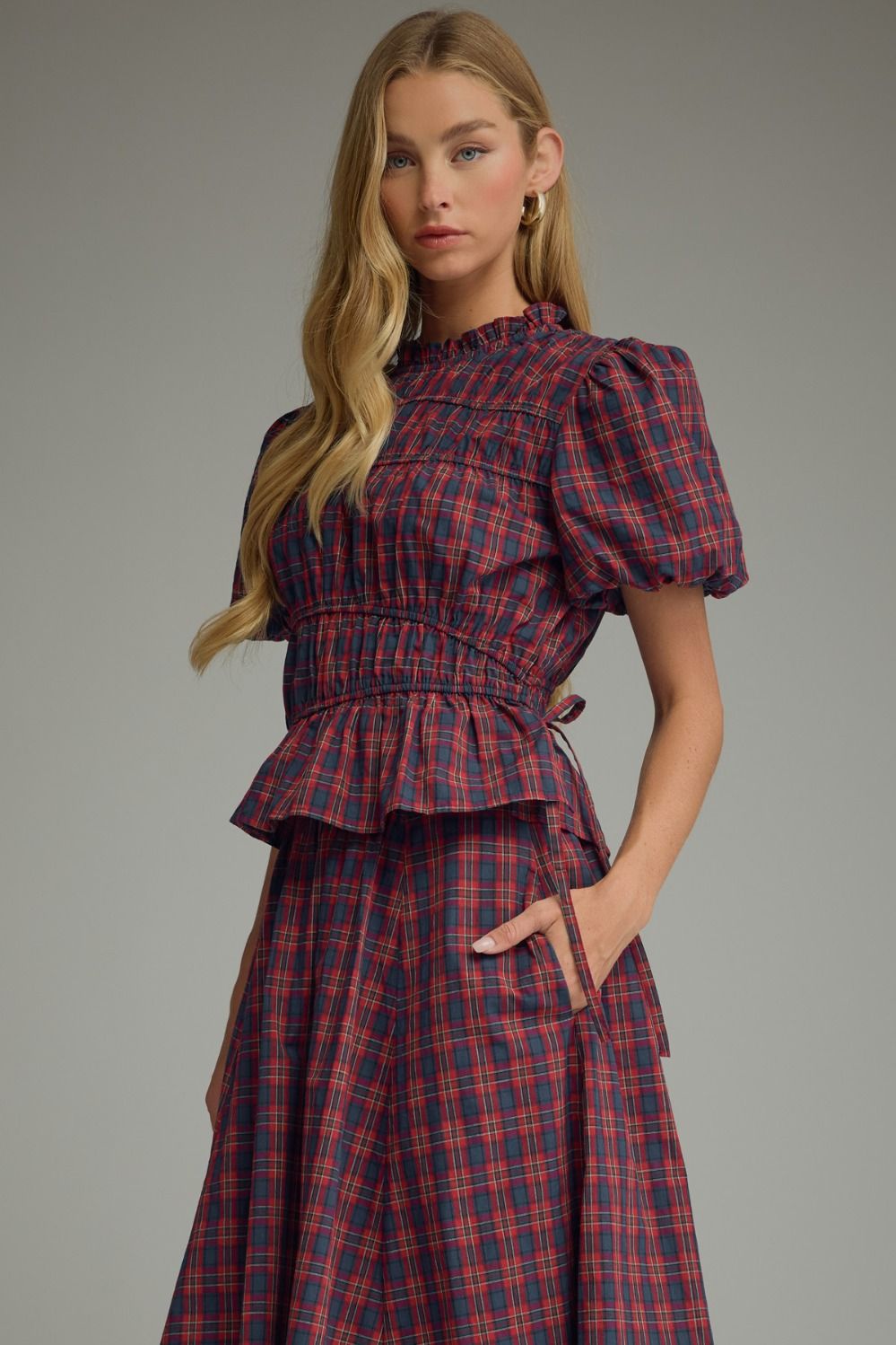Red Tartan Smocked Top