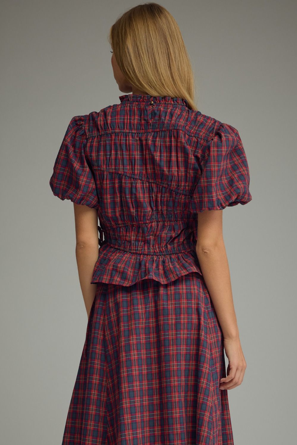 Red Tartan Smocked Top