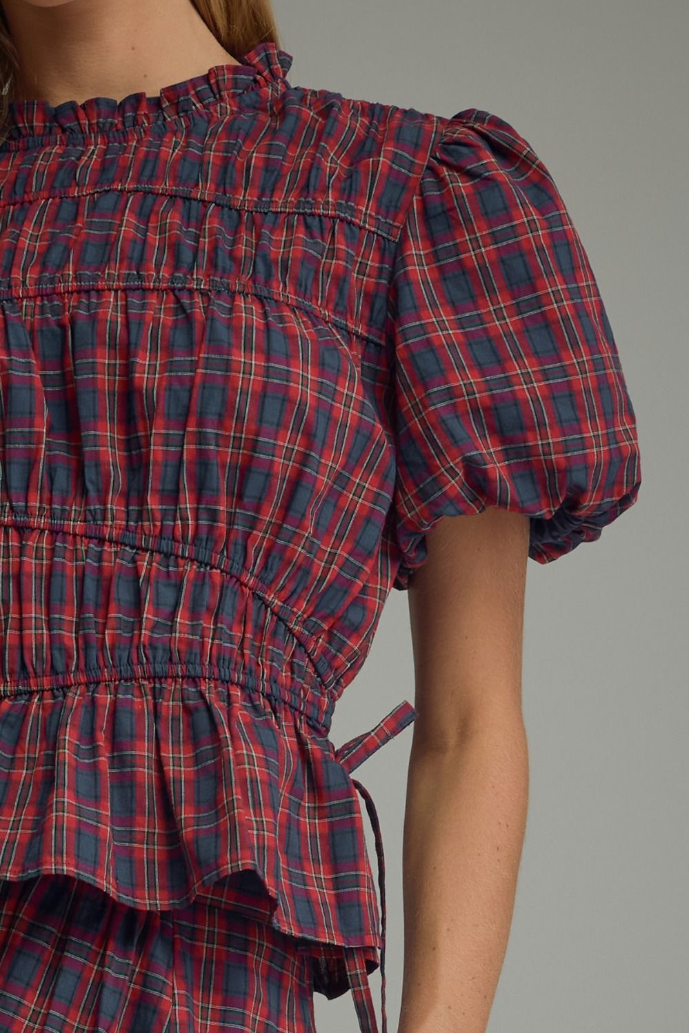 Red Tartan Smocked Top