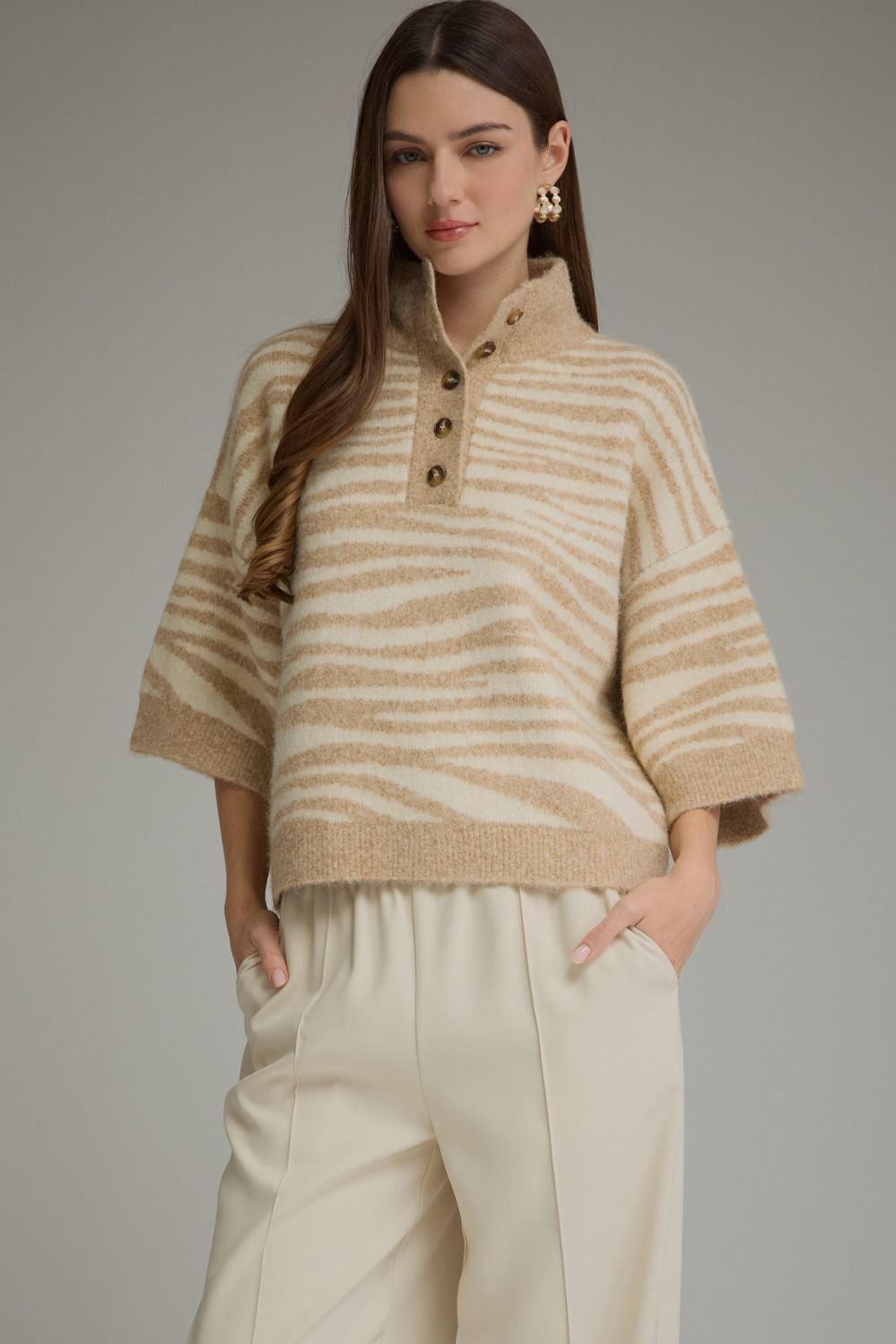Animal Print 3/4 Sleeve Sweater