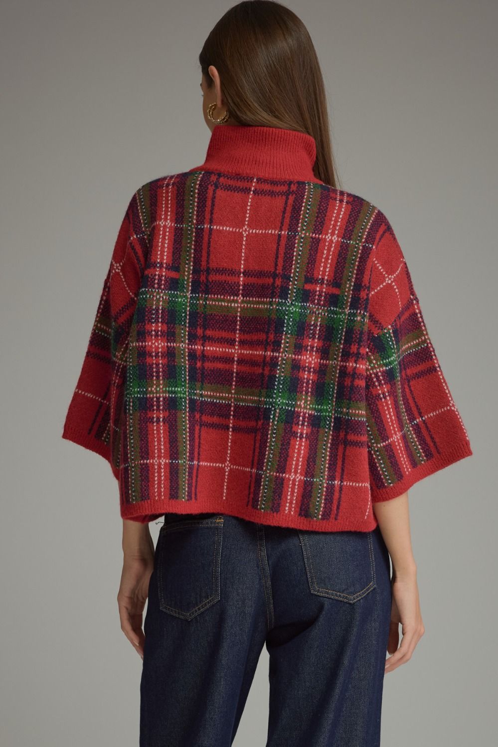 Red Plaid 3/4 Sleeve Sweater