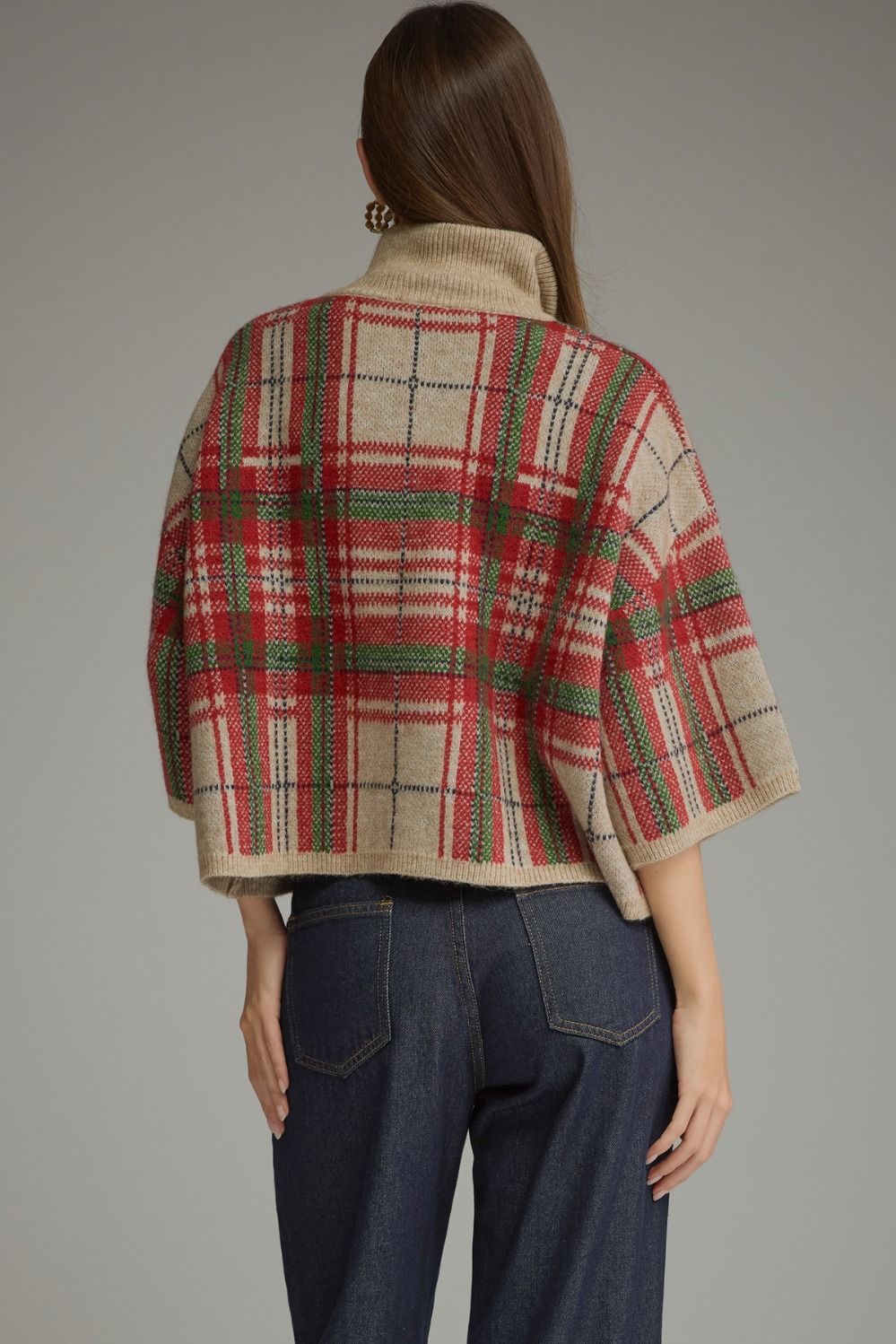 Taupe Plaid 3/4 Sleeve Sweater