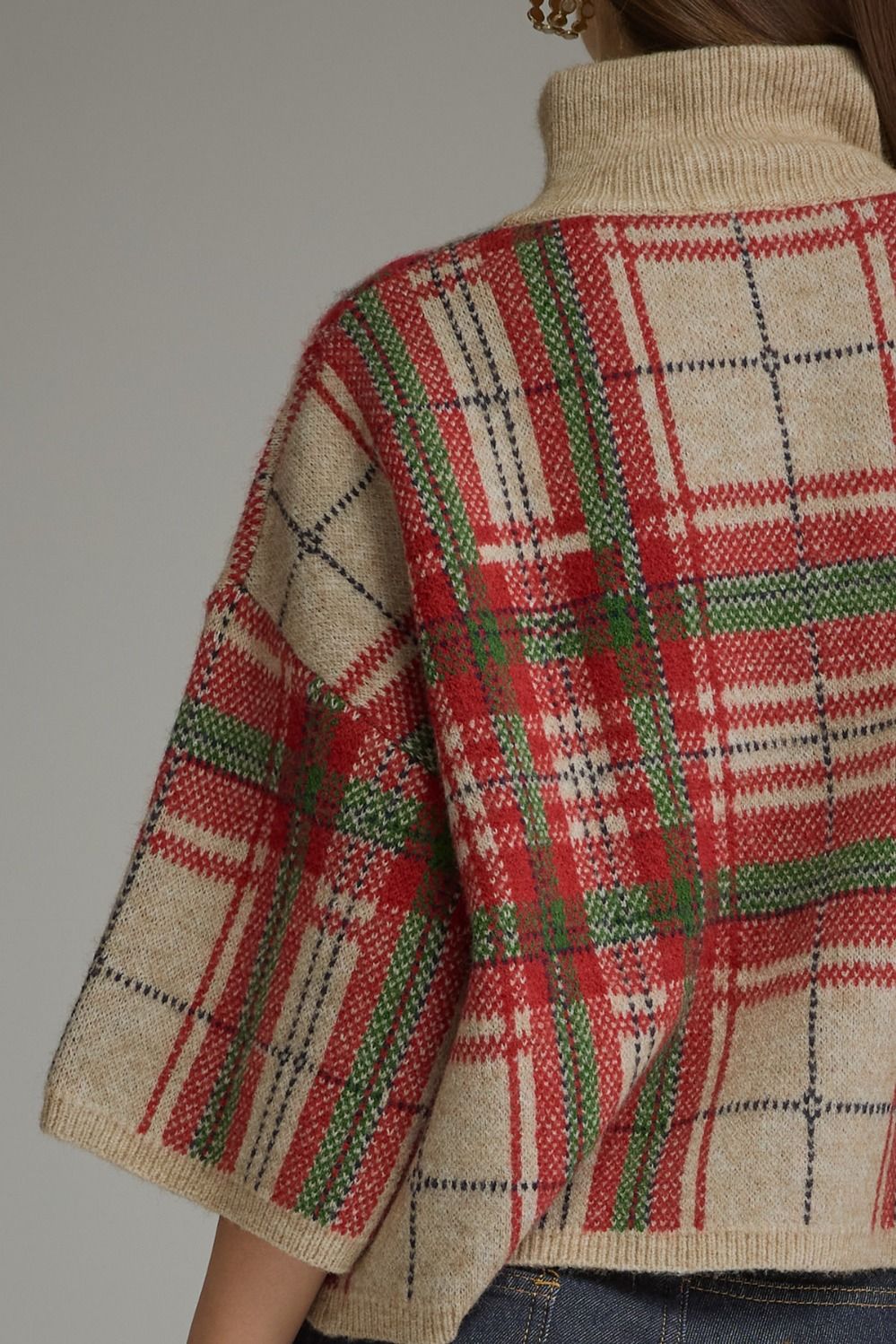 Taupe Plaid 3/4 Sleeve Sweater