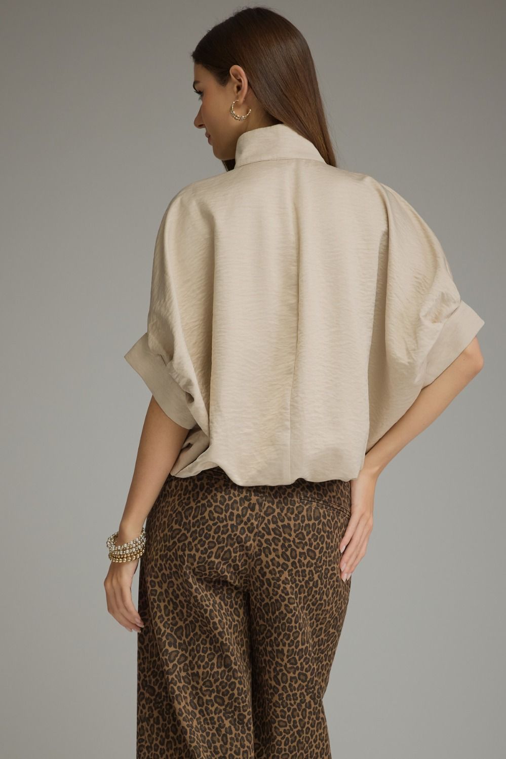 Taupe Short Sleeve Collared Blouse
