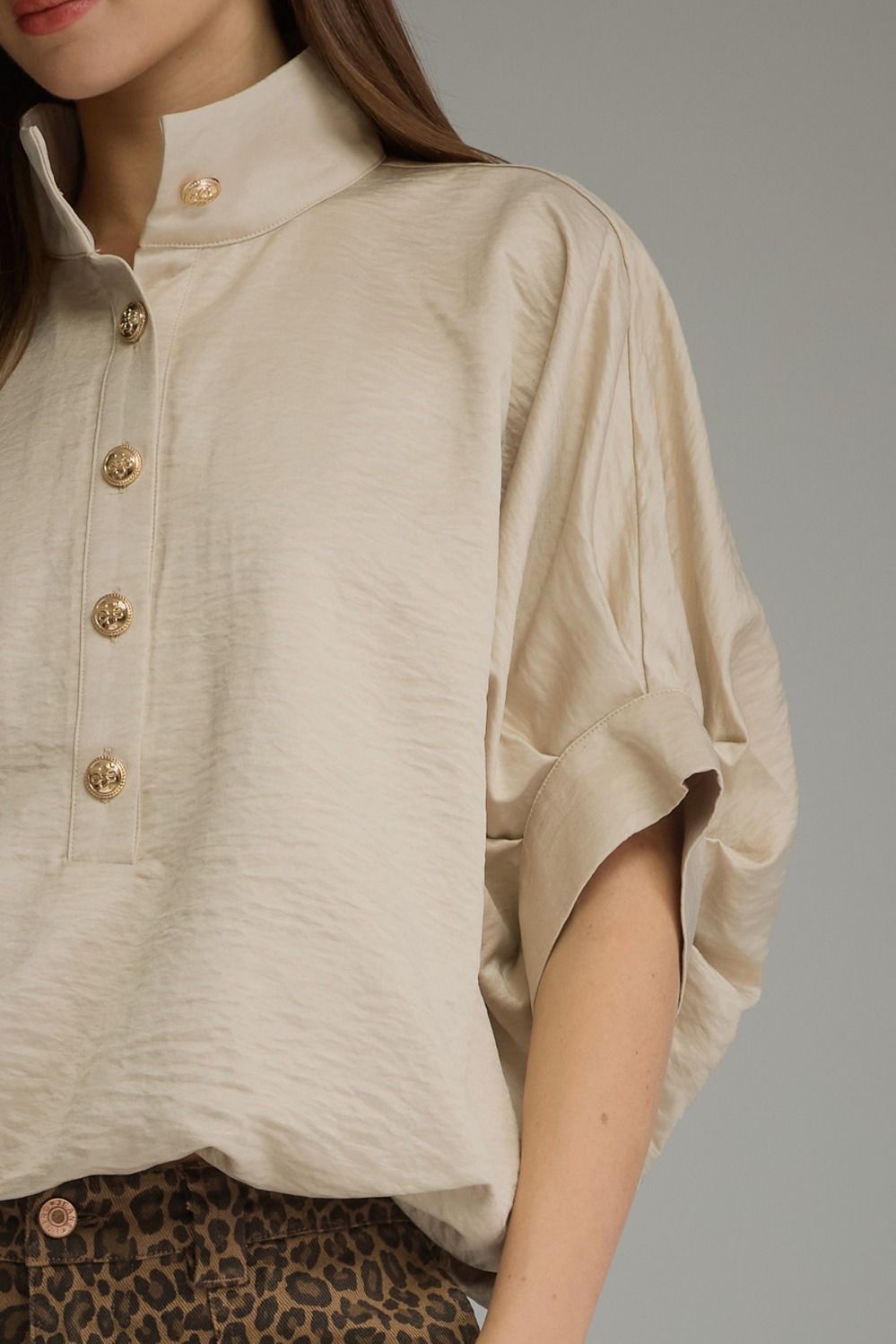 Taupe Short Sleeve Collared Blouse