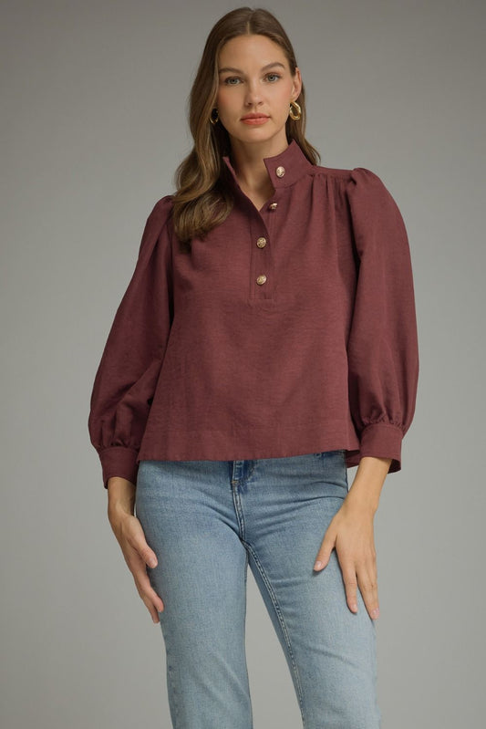 Merlot 3/4 Balloon Sleeve Top
