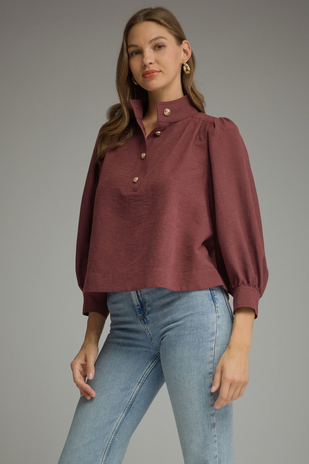 Merlot 3/4 Balloon Sleeve Top