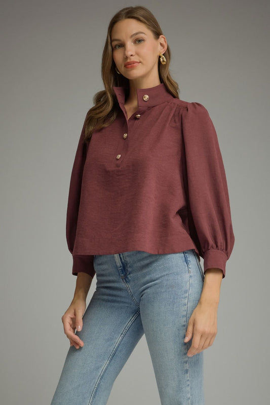 Merlot 3/4 Balloon Sleeve Top