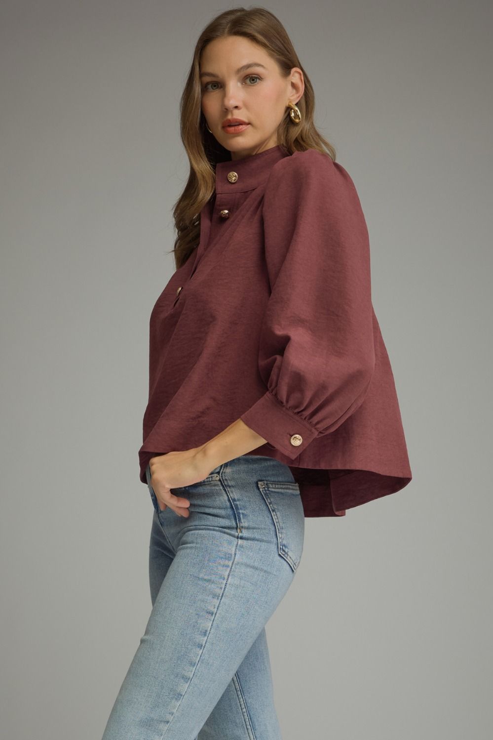Merlot 3/4 Balloon Sleeve Top