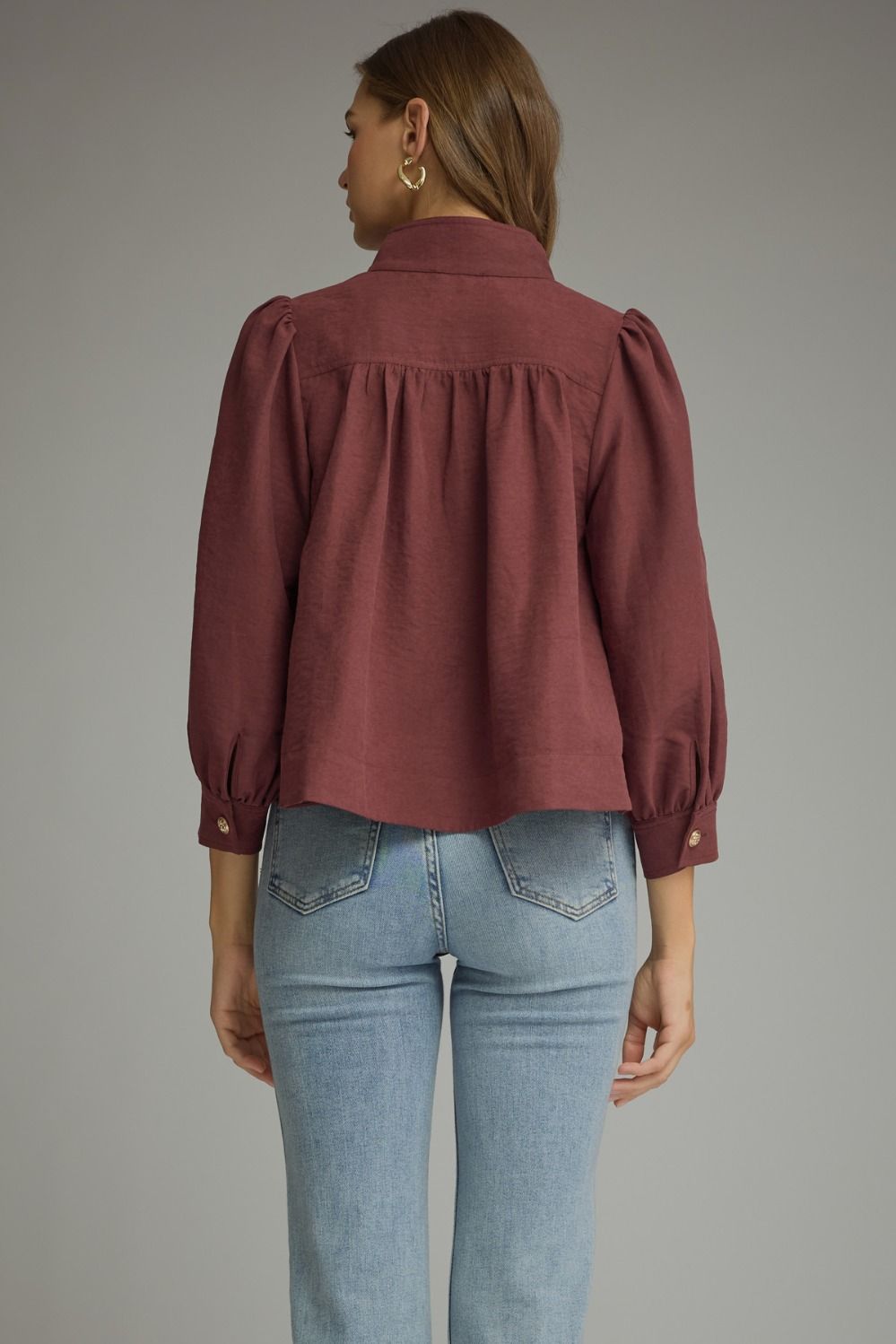 Merlot 3/4 Balloon Sleeve Top