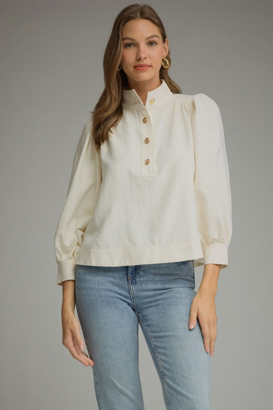 Cream 3/4 Balloon Sleeve Top