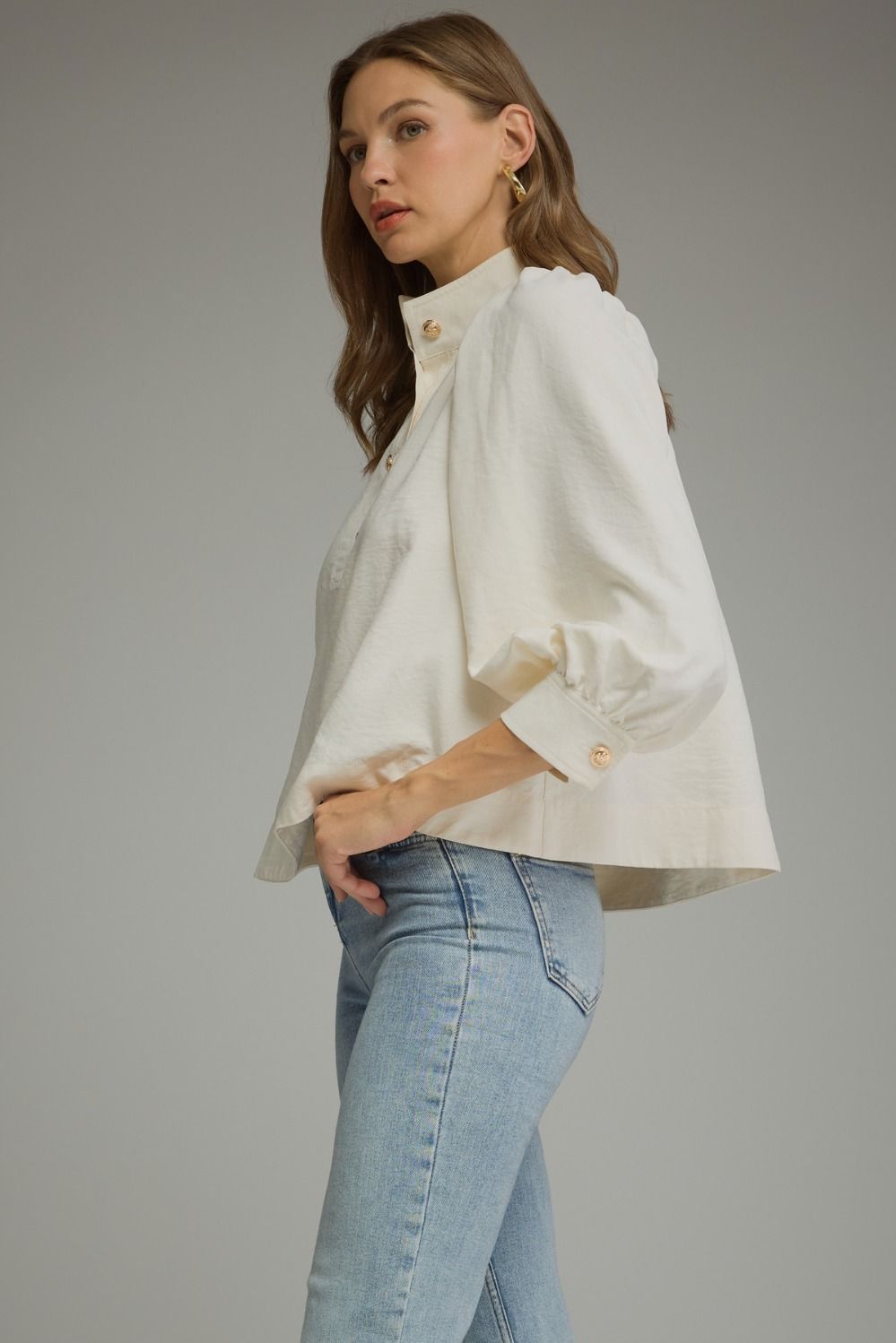 Cream 3/4 Balloon Sleeve Top