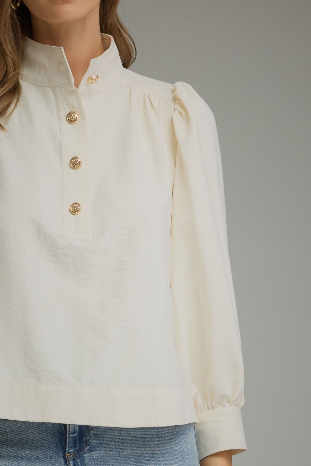 Cream 3/4 Balloon Sleeve Top
