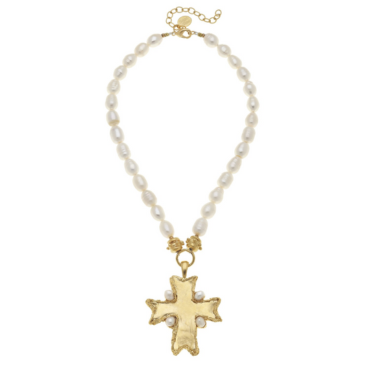 Freshwater Pearl Necklace with Cross 3160W