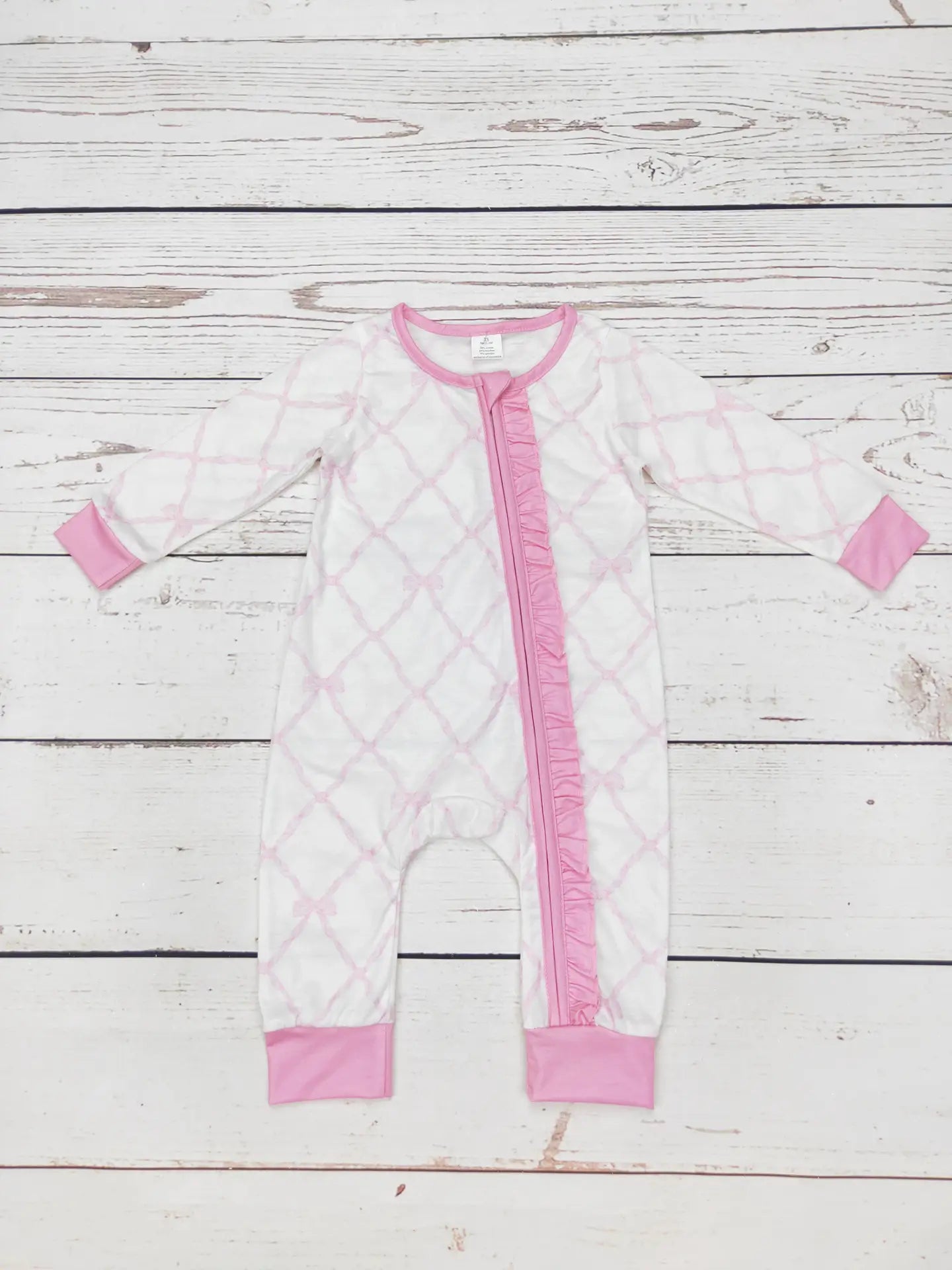 Baby Pink Bow Print Sleeper with Ruffle 0-3 months