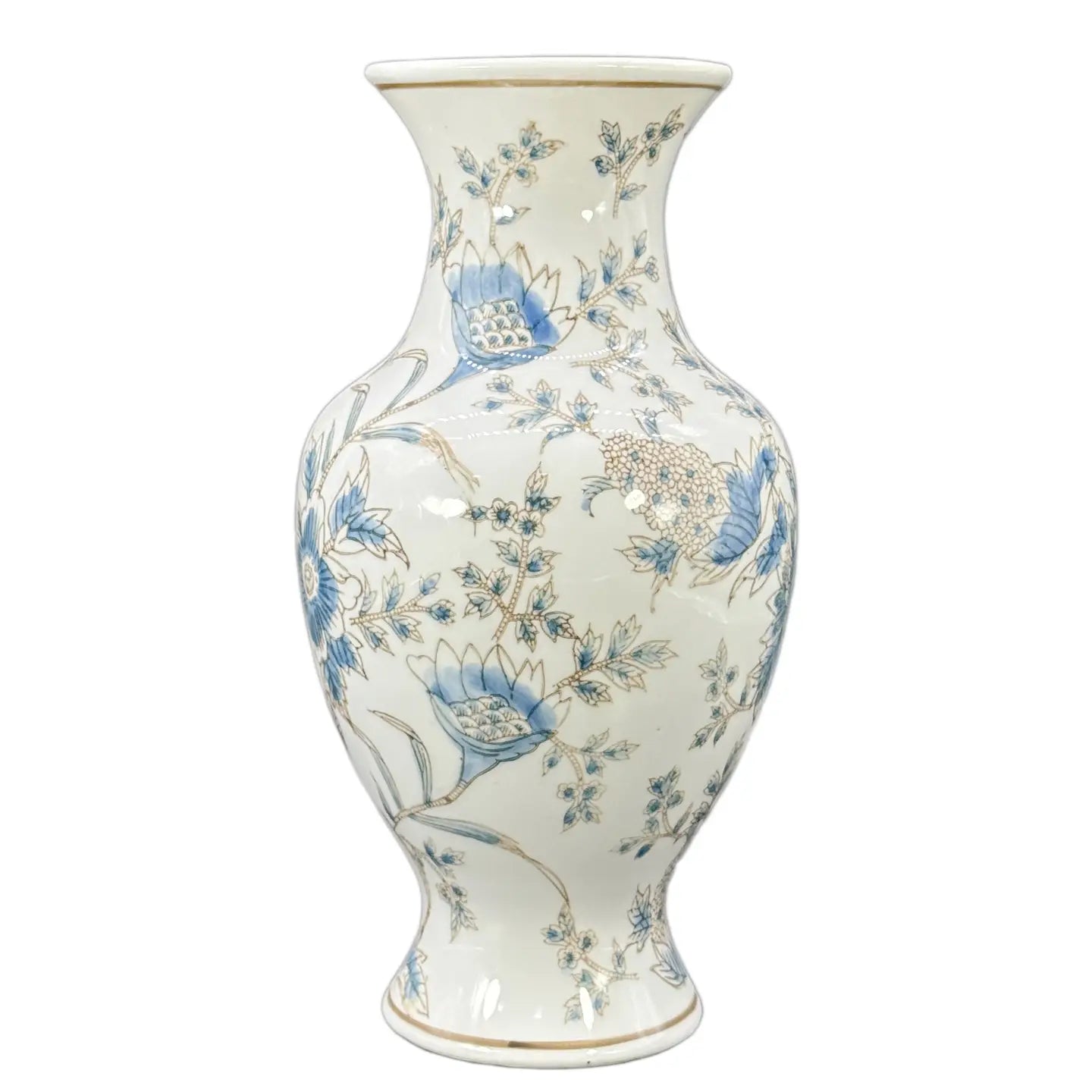 White and Blue Chinoiserie Indoor Ceramic Vase 14"