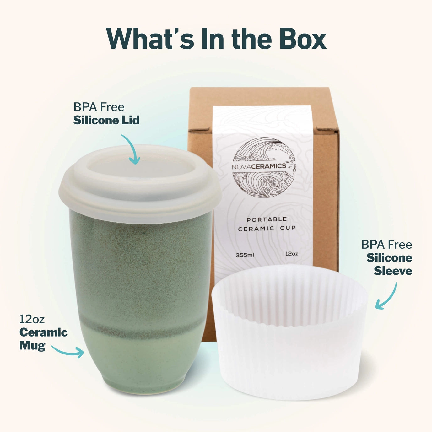 Green Ceramic Travel Mug 12 oz