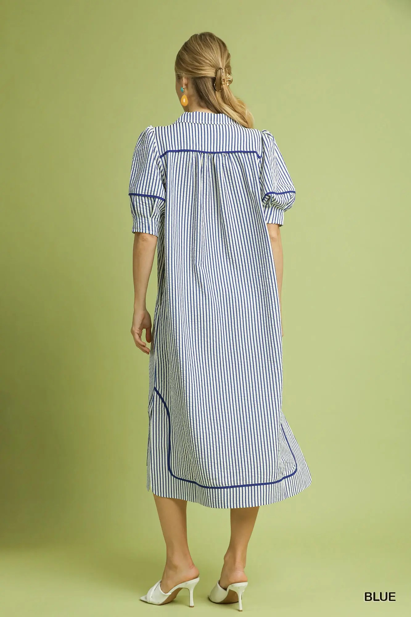 Seersucker Striped Blue Dress