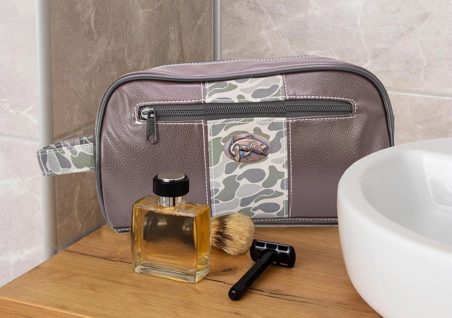 Men's Brown and Camo Bass Toiletry Bag