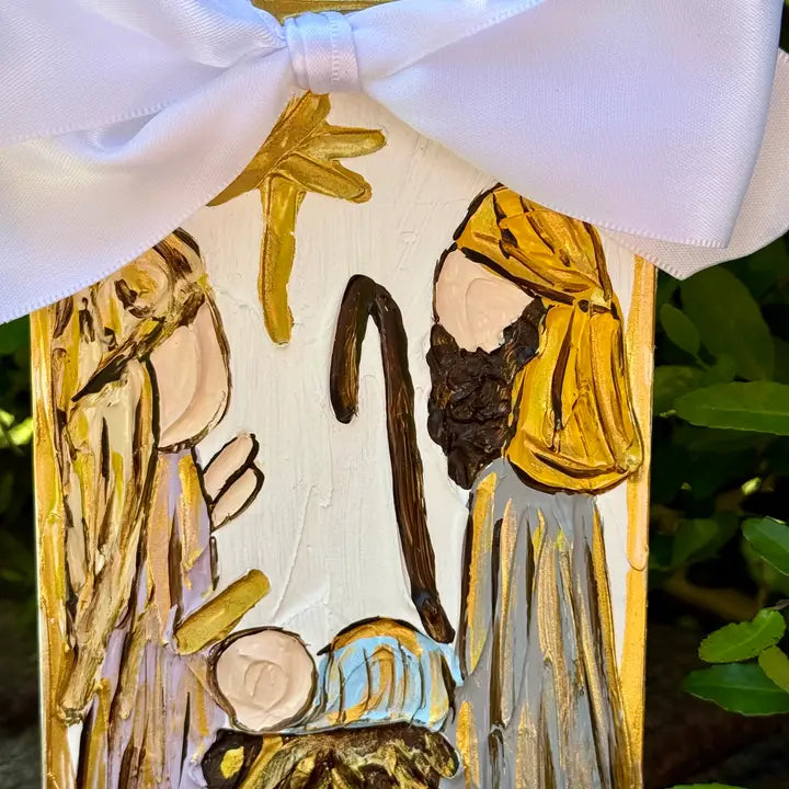 Nativity Hand Painted Ornament with Satin Bow