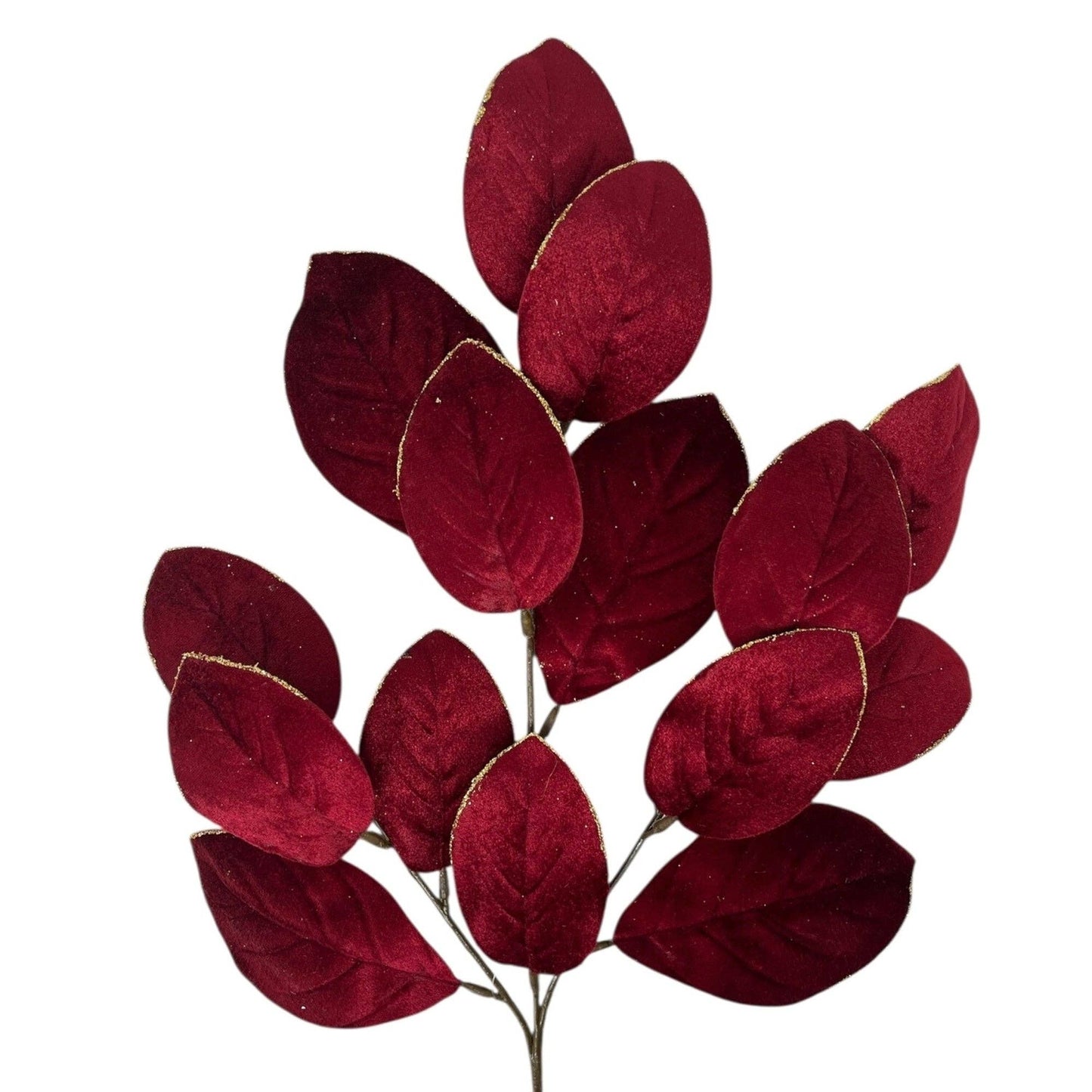 Mini Velvet Magnolia Leaf Spray 23" - Deep Red