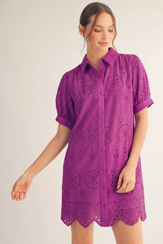 Magenta Eyelet Mini Dress